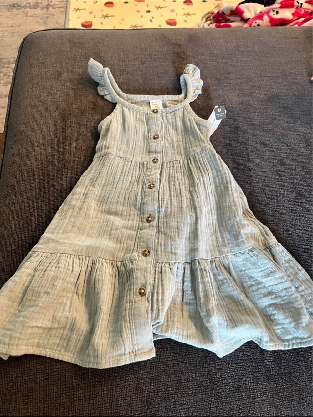 Light Green Ruffle Strap Button-Front Girls' Casual Dress